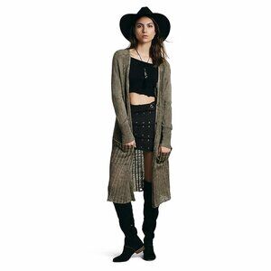 FREE PEOPLE Shadow Stripe Duster Cardigan Slouchy Open Knit Brown Women's Medium